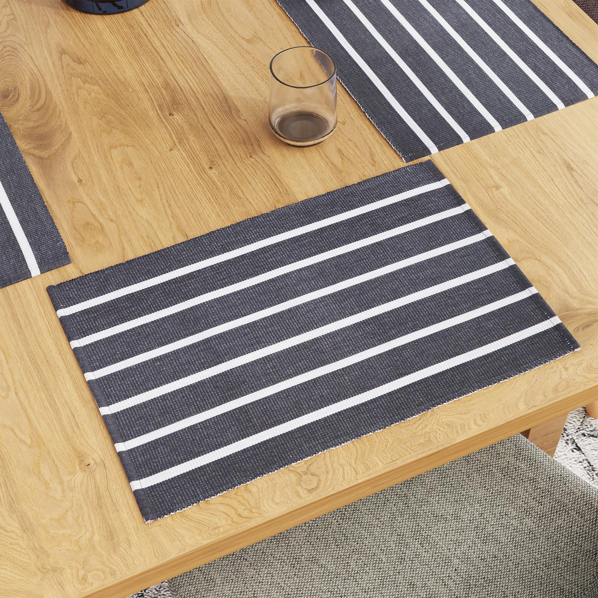 Encasa XO Dining Table Placemats, Ribbed Cotton Non-Slip Place Mats Grey Kafalo