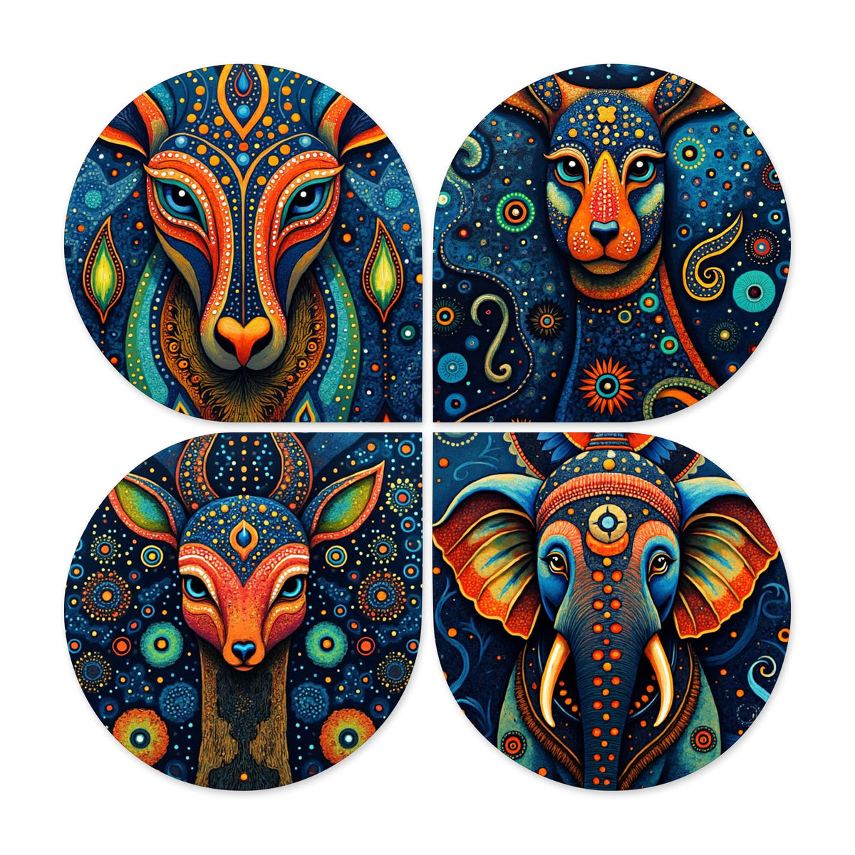 Artvibes Traditional Animal Decorative MDF Wooden Wall Art for Home | Living Room | Office | Wall Art Painting For Hall | Graphic Artwork | Aesthetic Wooden Decor | Ideal Gifts (WH_8468N), Set of 4