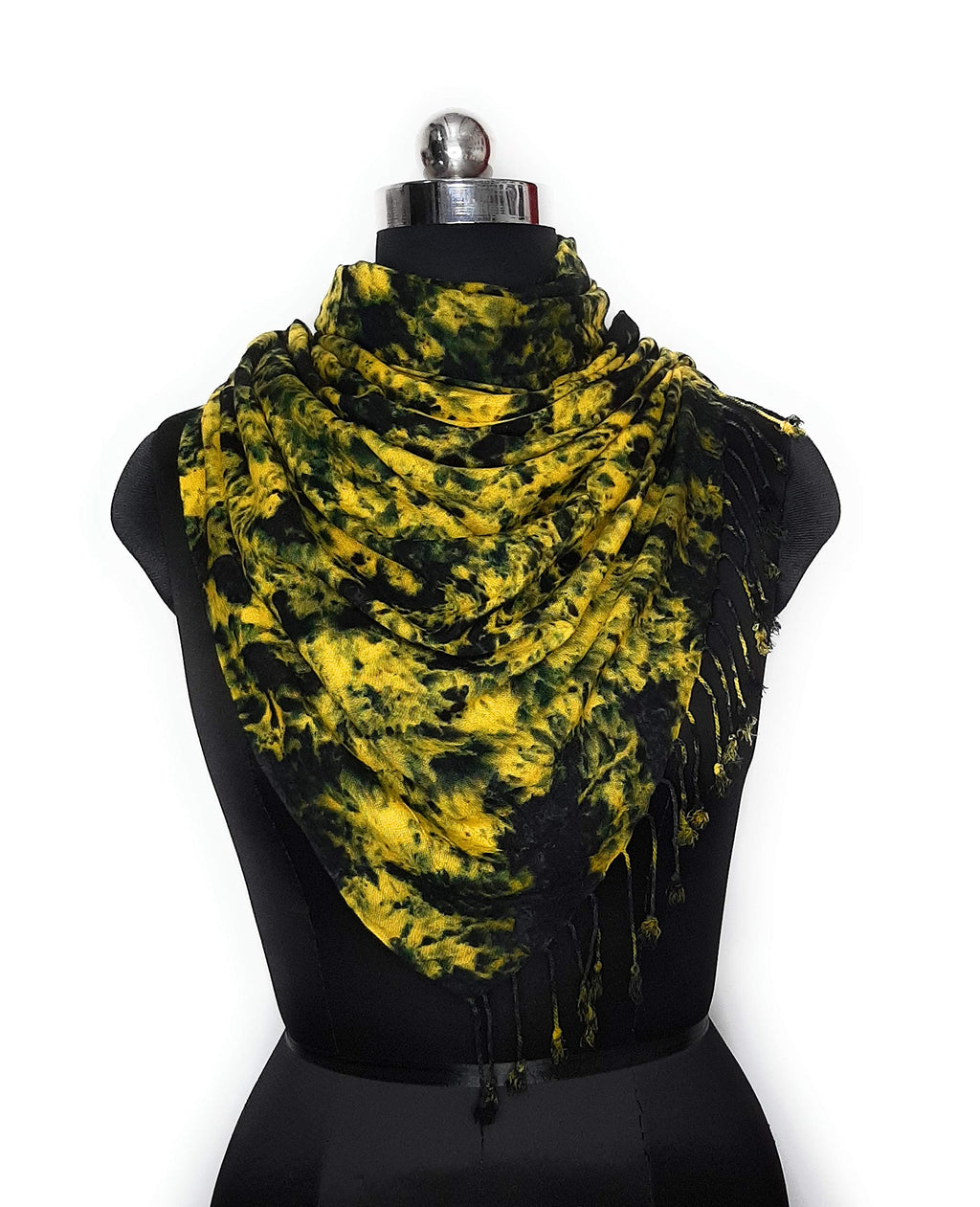 CHANDWASIA Rayon Scarf | Batik Design Stole & Shawl | For Men & Women | Summer Winter Use | Lightweight Draping Accessory | Soft Rayon Fabric | Neck Shoulder Styling | Travel Office Use (Black yellow)