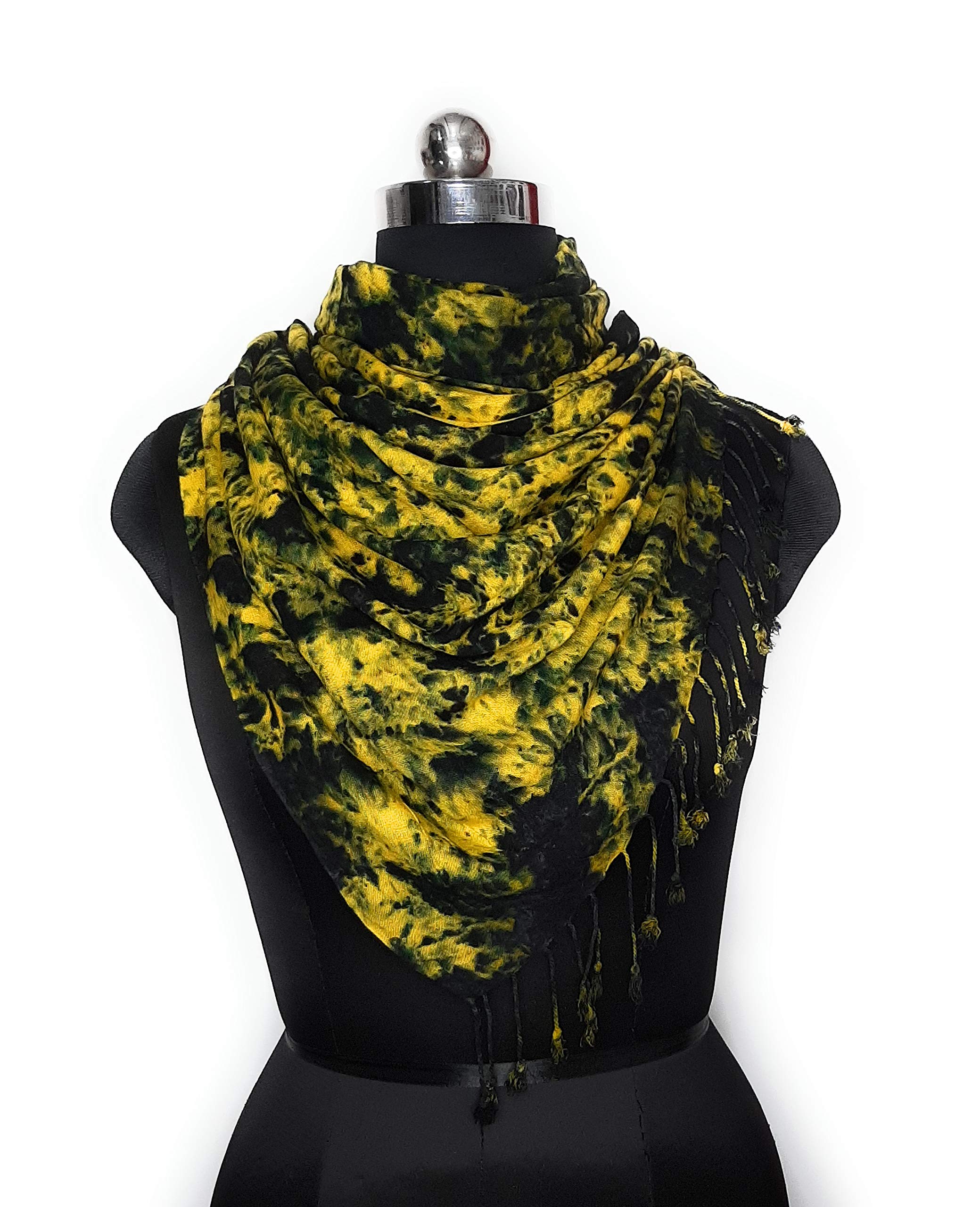 CHANDWASIA Rayon Scarf | Batik Design Stole & Shawl | For Men & Women | Summer Winter Use | Lightweight Draping Accessory | Soft Rayon Fabric | Neck Shoulder Styling | Travel Office Use (Black yellow)