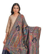 Naureen Women Pashmina Blend Kani Shawl with Paisley and Floral Artwork, Warm and Soft, 40x80 inches (Navy)
