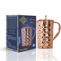 Indian Art Villa Diamond Design Copper Jug Pitcher with Brass Knob, Storage & Serving Water, Yoga Ayurveda Healing, Volume- 2000 ML