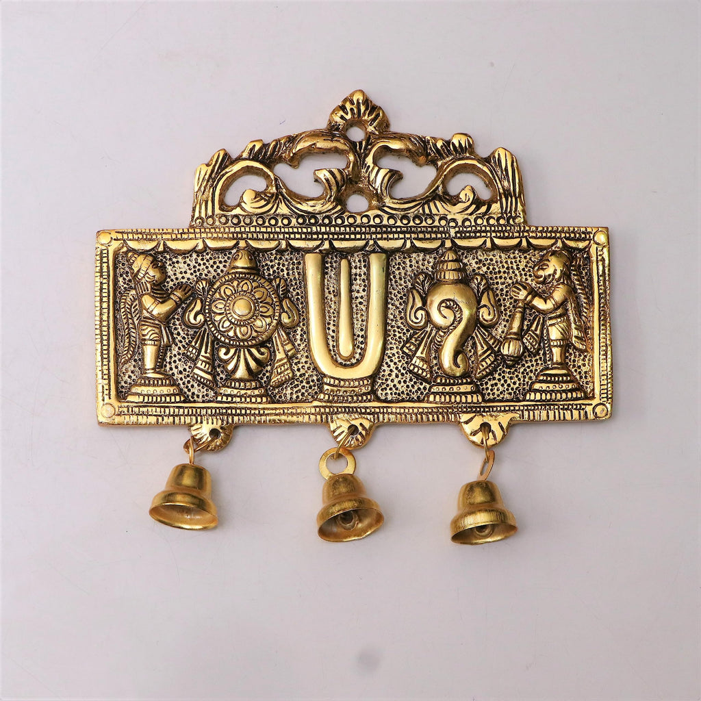 KridayKraft Wall Hanging Tirupati Balaji Symbol Shankh Chakra Tilak with Hanuman ji and garud Statue Gold Plating Antique Decorative for Home & Office Table Showpiece Figurines,R