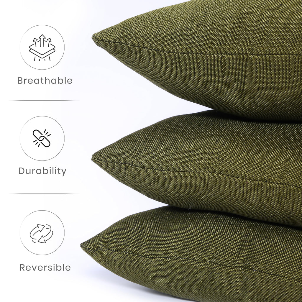 Yellow Weaves Jute Texture Cushion Covers, 16 X 16 Inches, Olive Green, Set of 2