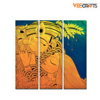 VIBECRAFTS Beautiful Radha Krishna 3 Pieces Canvas Wall Painting Fitted With Wooden Frame For Home | Office | Living Room | Gifts (PTVC3Pcs1_9536)