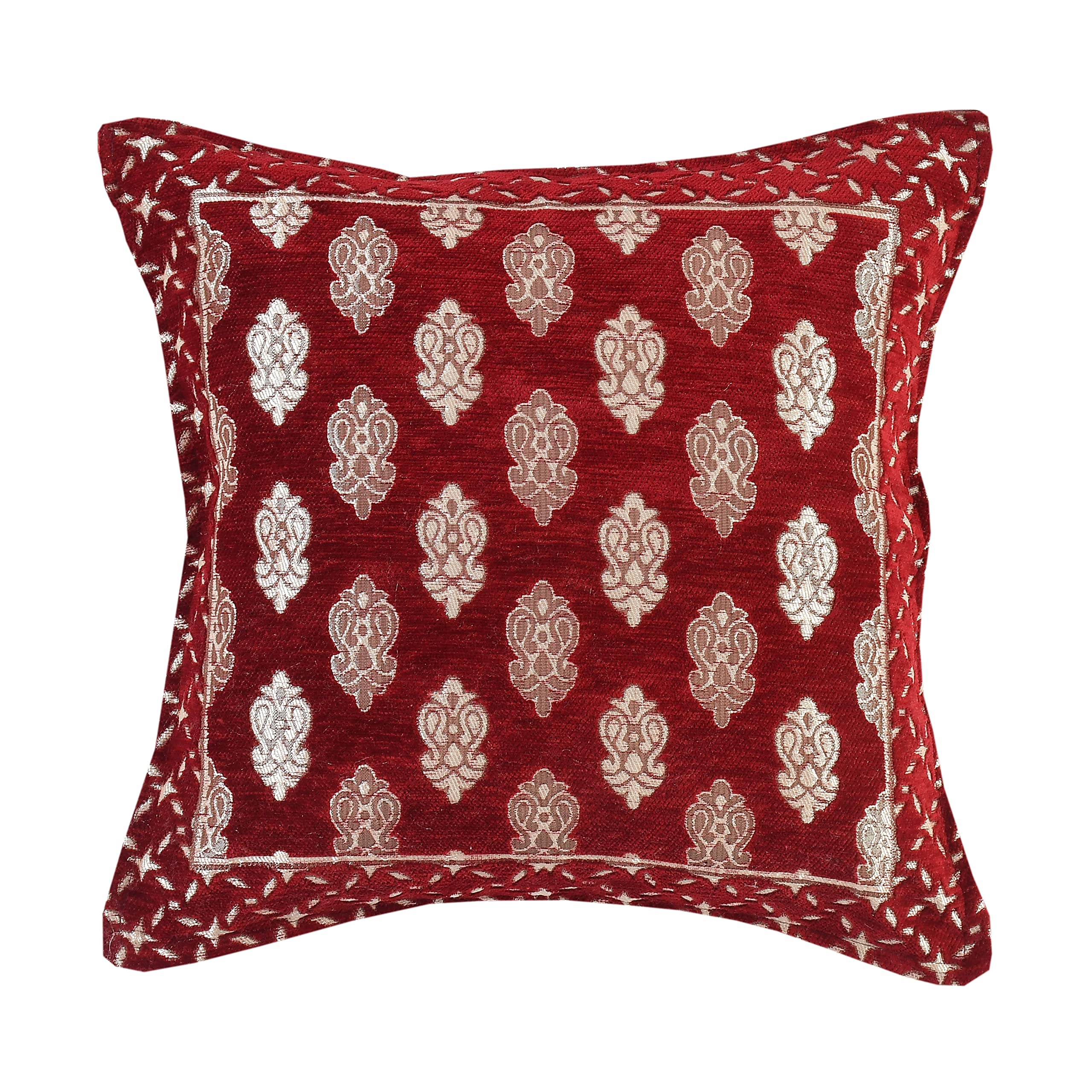 DECOMIZER Jacquard Geomteric Cushion Covers 24 Inch X 24 Inch Set Of 5 Ethnic Motifs 240 TC Cushion Covers,Design- Ambi,Color- Maroon