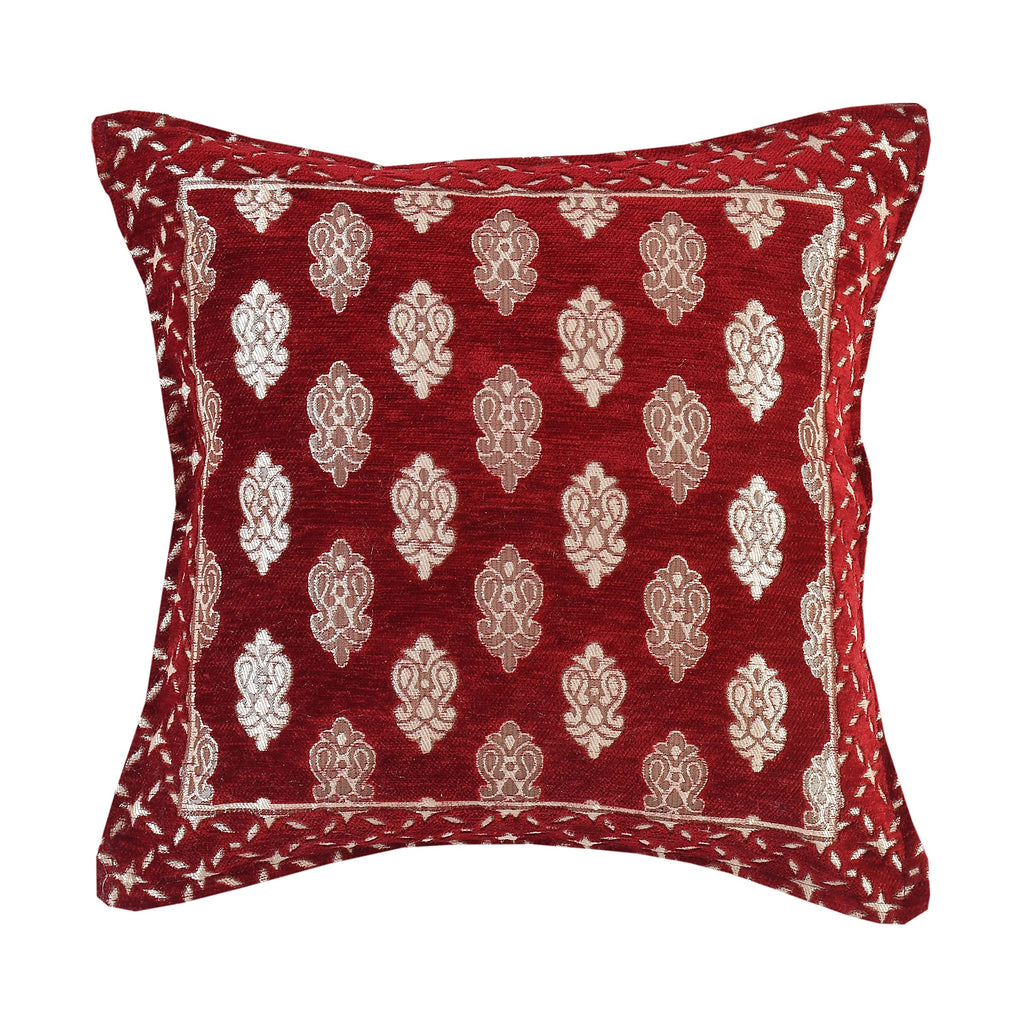 DECOMIZER Jacquard Geomteric Cushion Covers 16 Inch X 16 Inch Set Of 3 Ethnic Motifs Cushion Covers,Design- Ambi,Color- Maroon, 240 TC