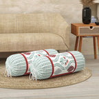 BLOCKS OF INDIA Cotton Hand Block Printed Bolster Cover | Booster Cover with Drawstring | Round Long Pillow Cover for Bed | Dewan Pillow Cover Set 16 X 32 | Set of 2 (Brick RED Motifs)