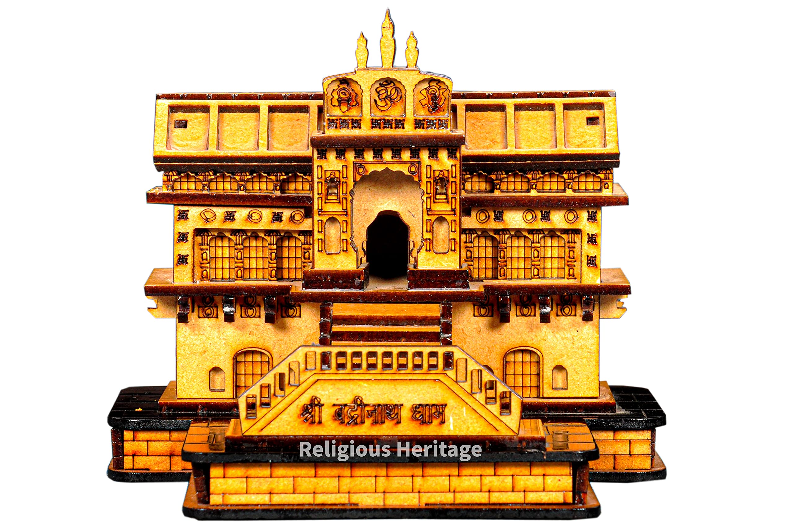 Religious Heritage Badrinath Temple in Wood 3D Big Size (Brown)