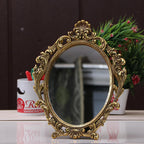 KridayKraft Table Mirror Gold Plated for Gift Love one Festival Gift Perfect for Birthday, Anniversary Wedding (Floor Mount, Oval, Framed)