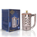 Indian Art Villa Diamond Hammered Steel Copper Jug Picther with Brass Knob, Serveware, 1200 ML