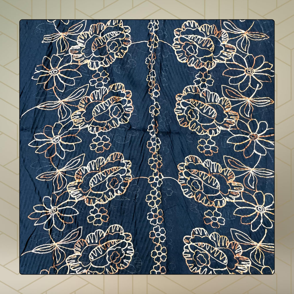 FAHABO Scarf Woman Pleated Cotton Scarves with Embroidery and Tassels | Hijab Scarf | Headscarf | Neck Scarf | Stoles | Wraps (Deep Night Blue -1)