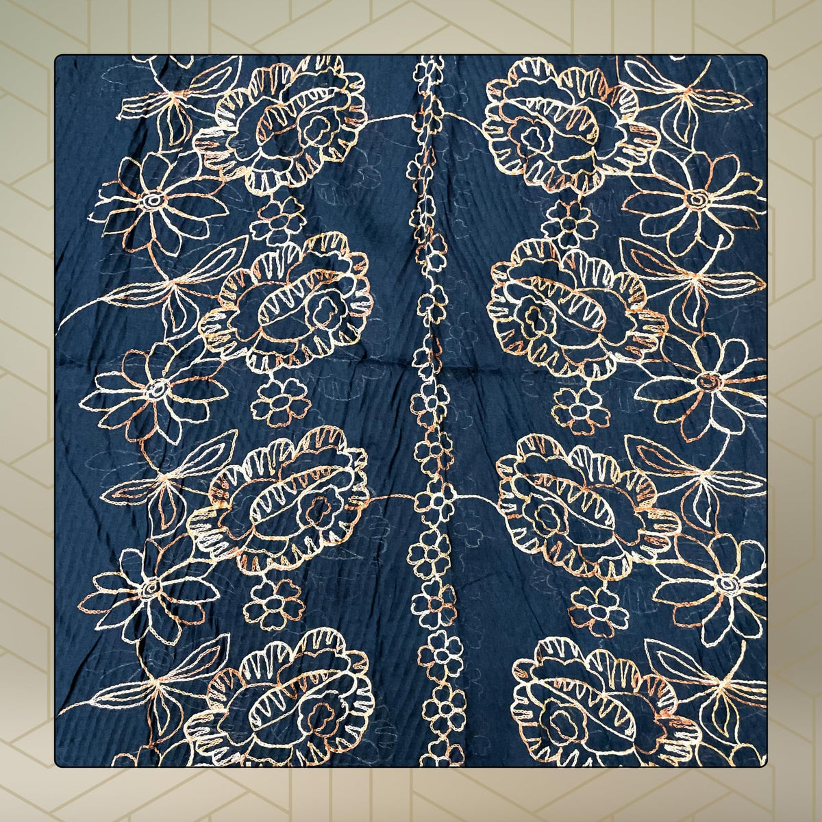 FAHABO Scarf Woman Pleated Cotton Scarves with Embroidery and Tassels | Hijab Scarf | Headscarf | Neck Scarf | Stoles | Wraps (Deep Night Blue -1)