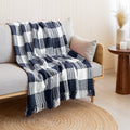 HOMEMONDE Hand Woven Throw Blanket Premium Cotton Reversible Boho Cozy Decorative Plaid Throw With Fringes - (50 X 60 Inch, Blue, 200 Tc) Kafalo