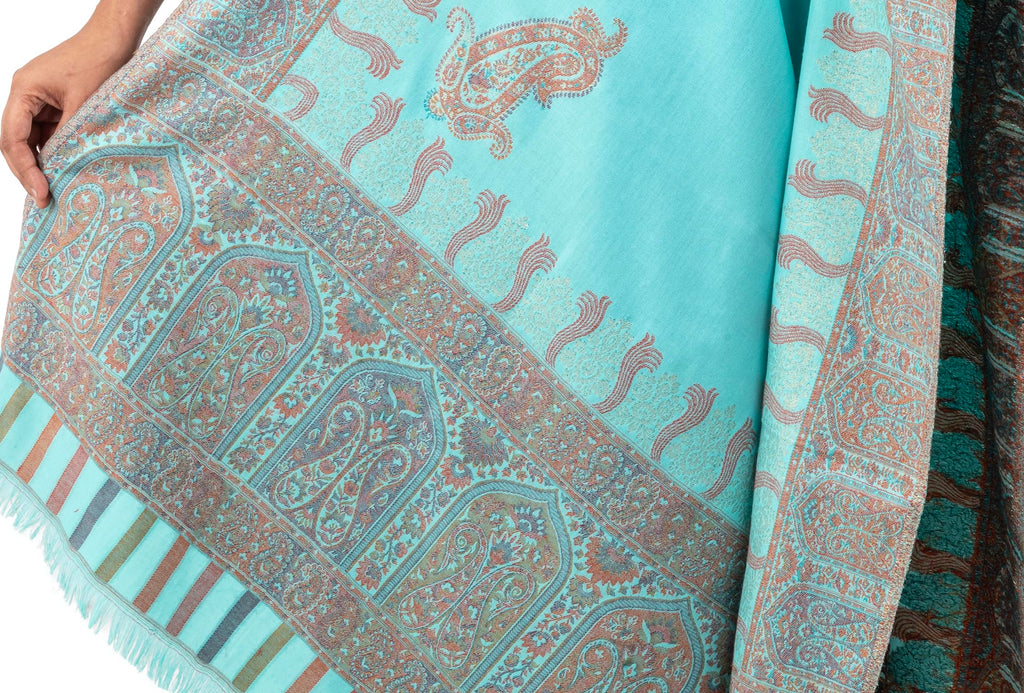 Naureen Women Faux Pashmina Kani Zari Shawl, Warm and Soft, 40x80 inch