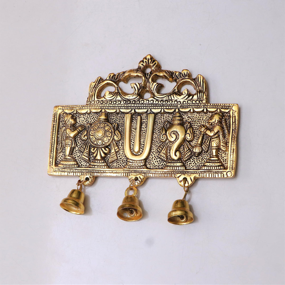 KridayKraft Wall Hanging Tirupati Balaji Symbol Shankh Chakra Tilak with Hanuman ji and garud Statue Gold Plating Antique Decorative for Home & Office Table Showpiece Figurines,R