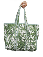 Ravaiyaa - Attitude is everything Women & Man Beautiful Printed Cotton Grocery Shopping Bag | Shoulder Bag | Cotton Tote Bag | Travel Tote Bags 18x5.5x16 Inch (Green Leaf)