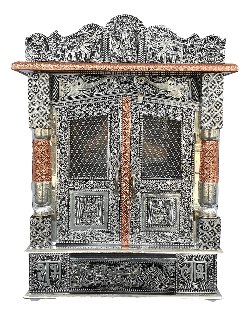 Brilliant Home Designs Aluminium & Copper Oxidized Home Temple Mandir/Ghar mandir/Pooja mandir (L-15 Inches B-7 Inches)