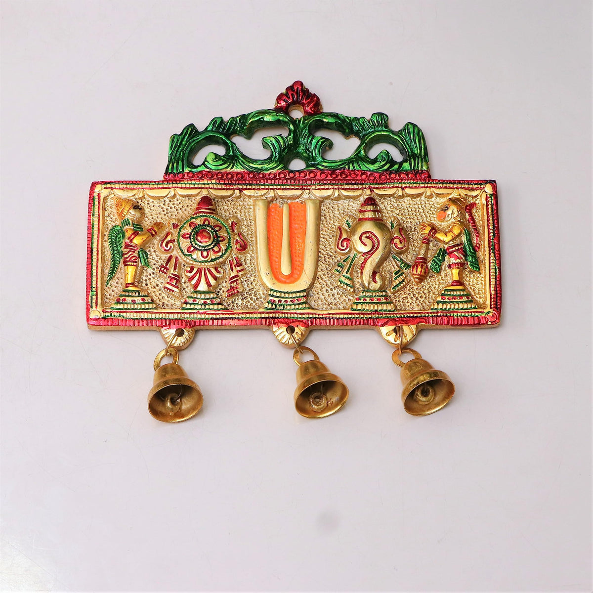 KridayKraft Wall Hanging Tirupati Balaji Symbol Shankh Chakra Tilak with Hanuman ji and garud Statue Gold Plating Antique Decorative for Home & Office Table Showpiece Figurines