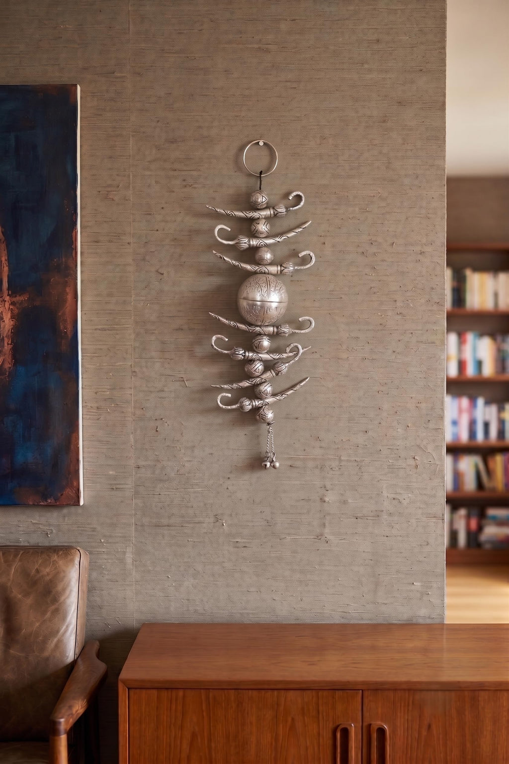 KridayKraft Traditional Nimbu Mirchi Beads Hanging for Positive Energy | Metallic Silver Finish Decorative Nazar Battu for Doorway/Entrance.