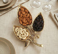 Kridaykraft Metal Gold Polish Leaf-Shaped 3-Section Dry Fruit Tray, 17x17 cm, 250 gm, Decorative Serving Platter
