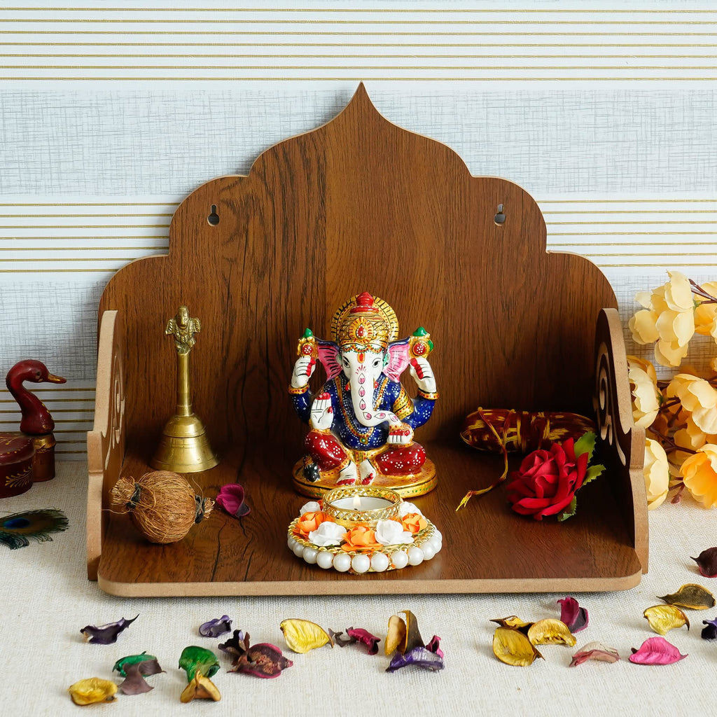 eCraftIndia Designer Laminated Wood Pooja Temple/Mandir, Brown, One Size, (WTEMP530)