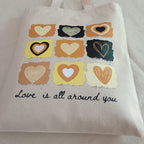Stylxeco Love Hearts Design Cotton Canvas Tote Bag, Natural Colour, 220 GSM, for Shopping, Travel, Office
