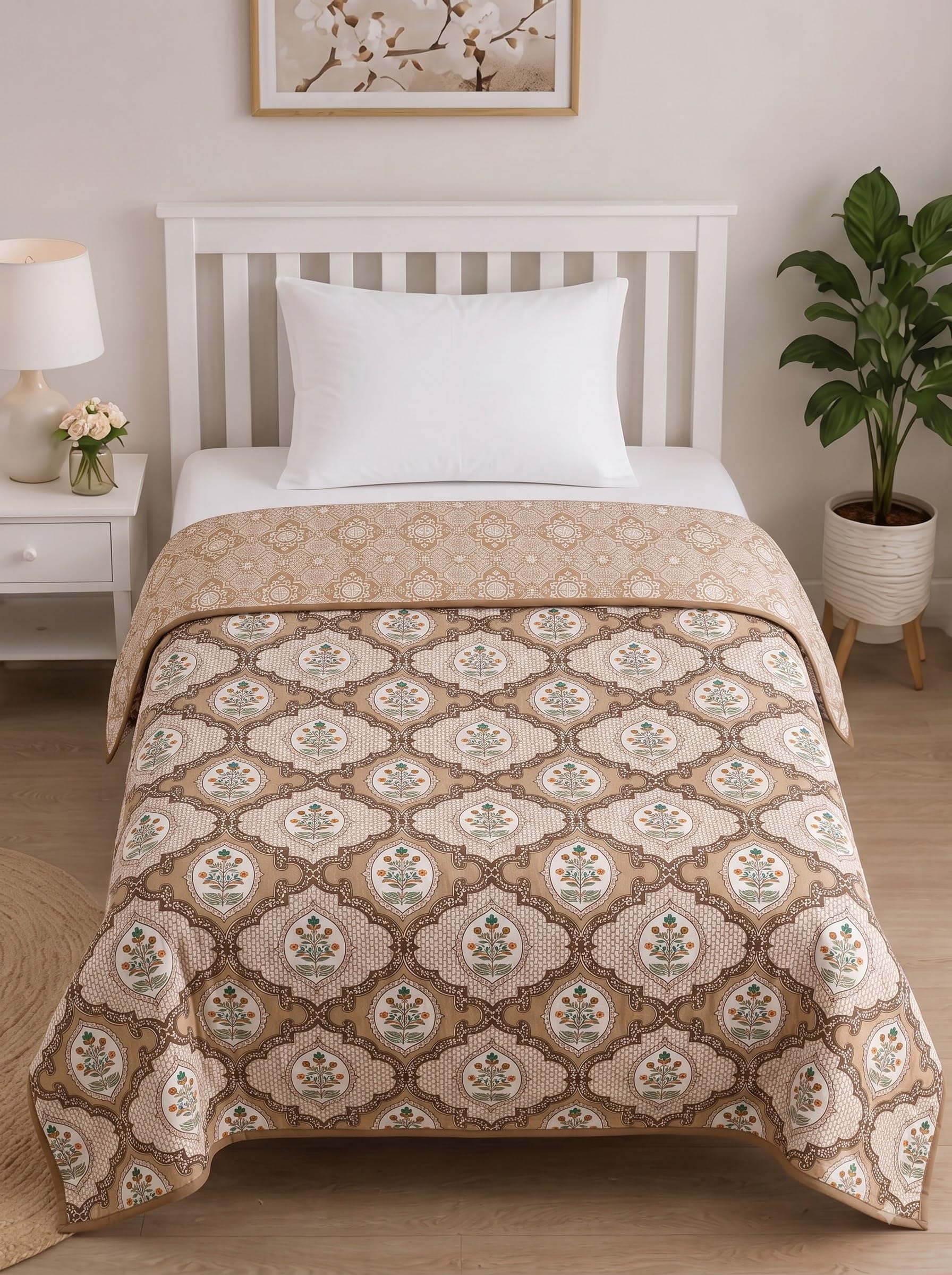 Mafatlal Sparsh Dohar Single Bed, 150 GSM Pure Cotton Malmal, Reversible AC Blanket Single, Soft & Breathable Lightweight Cotton Blanket, 152 x 228 cm, Kafalo