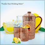 Adoko Pure Copper Water Jug 1.5 Litre with 2 Copper Glasses (300ml Each) | Ayurvedic Copper Pitcher Set for Drinking & Storage for Health & Wellness