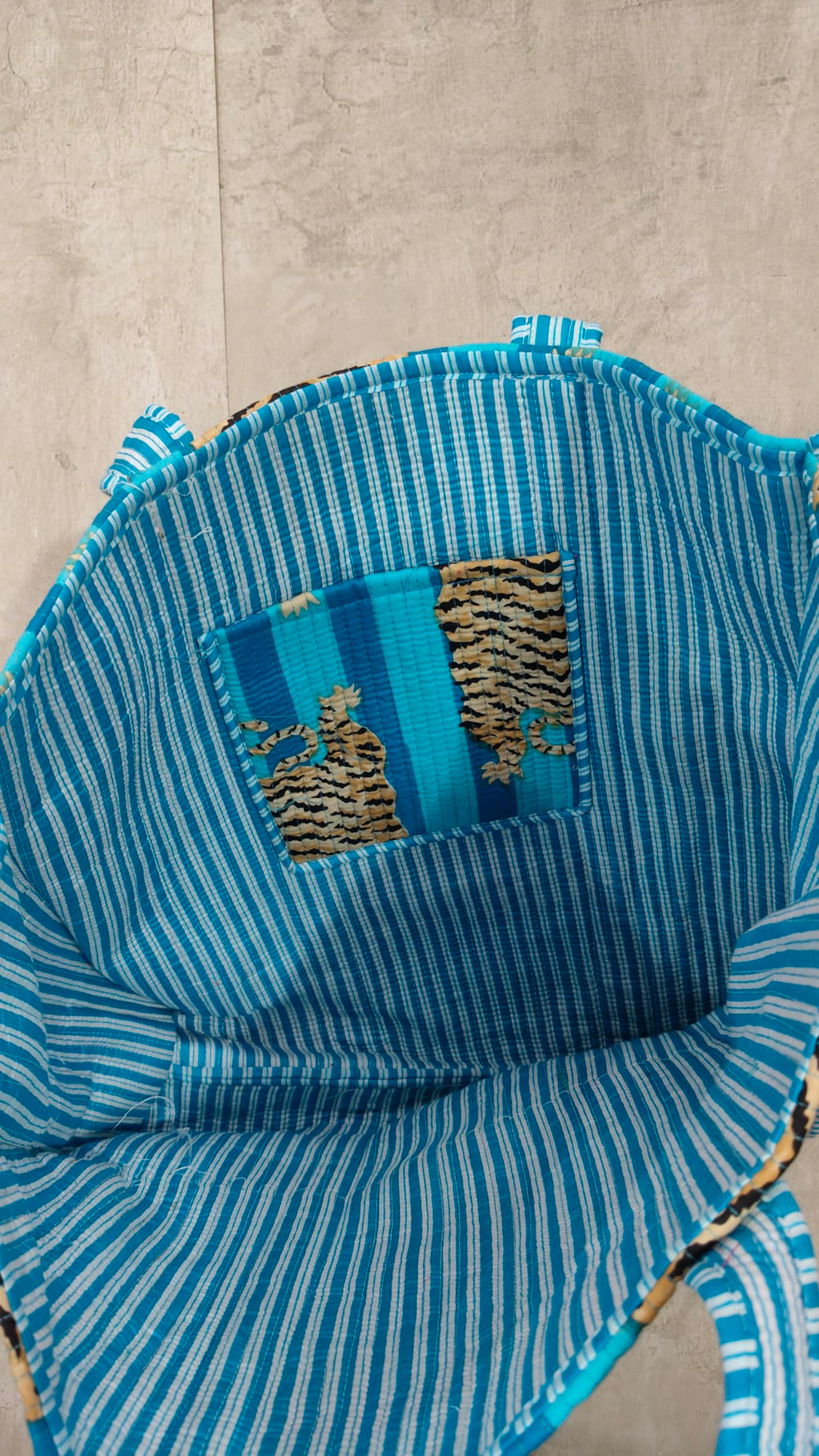 HARUSHA Beautiful Premium Cotton Printed Reversible Tote Bag Grocery Shopping Bag Travel Bags 18x15x5.5 Inch (SKY BLUE)