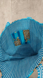 HARUSHA Beautiful Premium Cotton Printed Reversible Tote Bag Grocery Shopping Bag Travel Bags 18x15x5.5 Inch (SKY BLUE)
