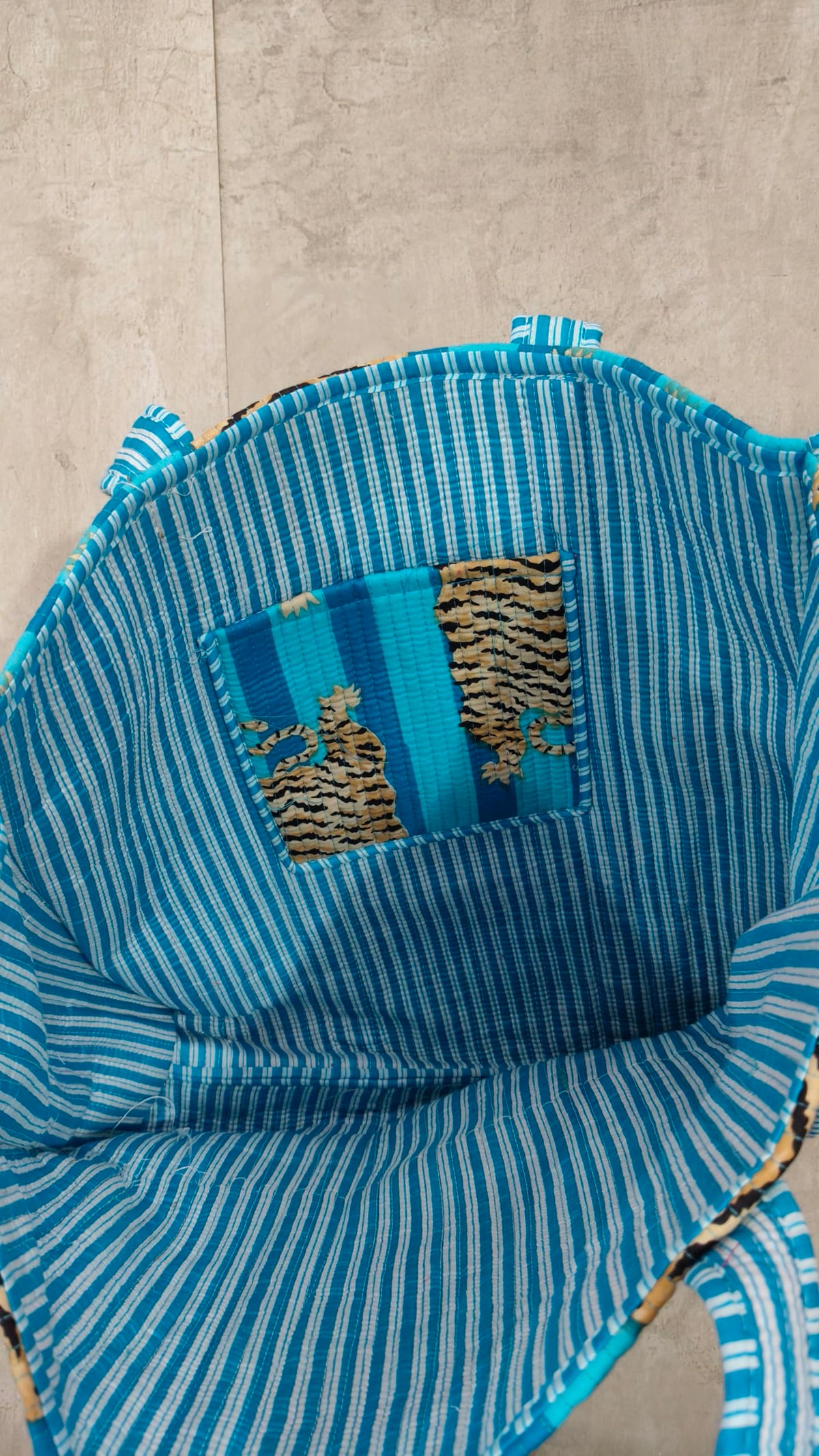 HARUSHA Beautiful Premium Cotton Printed Reversible Tote Bag Grocery Shopping Bag Travel Bags 18x15x5.5 Inch (SKY BLUE)