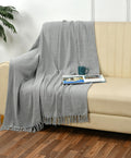 SASHAA WORLD Solid Grey Cotton Throw for Sofa | Ultra-Soft & Cozy Blanket | 100% Cotton | Decorative Fringed Couch Cover | 125 x 150 cm | Machine Washable Kafalo