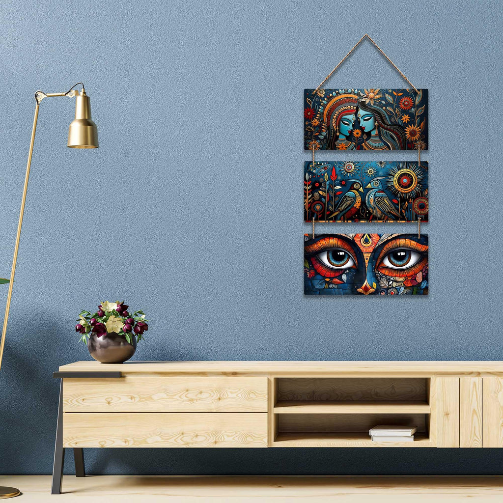 Artvibes Modern Indian Folk & Mystical Fusion Art Wooden Wall Hanger for Home Decor | Modern Decoration Items | Handcrafted Art | Wall Illustrations | Aesthetic Wall Hanging | Ideal Gifts (WH_9444N)