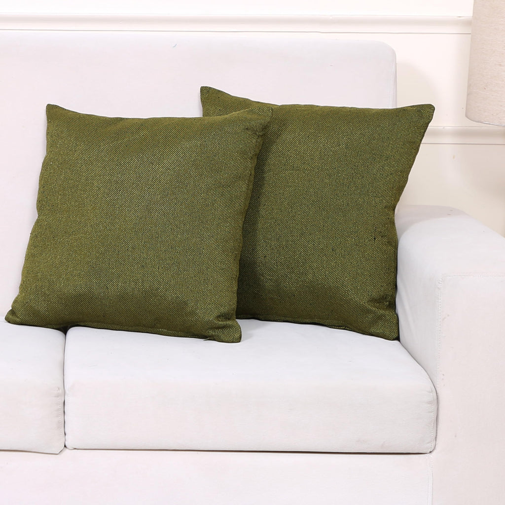 Yellow Weaves Jute Texture Cushion Covers, 16 X 16 Inches, Olive Green, Set of 2