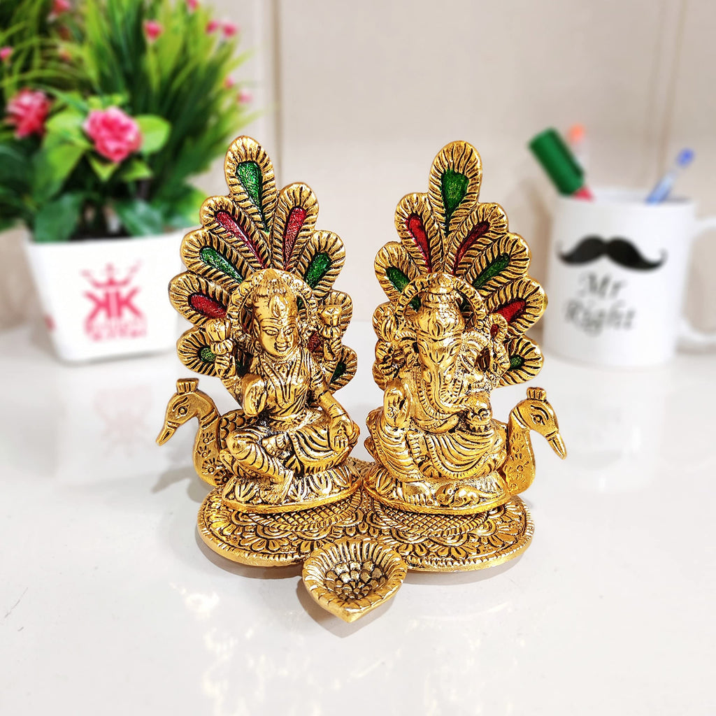 KridayKraft Metal Laxmi Ganesh Statue/Murti for Pooja Room & Home Office Décor, Laxmi Ganesha Idol for Diwali Gift, Religious Idol Showpiece Figurines Decorative & Diwali Poojan