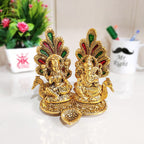 KridayKraft Metal Laxmi Ganesh Statue/Murti for Pooja Room & Home Office Décor, Laxmi Ganesha Idol for Diwali Gift, Religious Idol Showpiece Figurines Decorative & Diwali Poojan