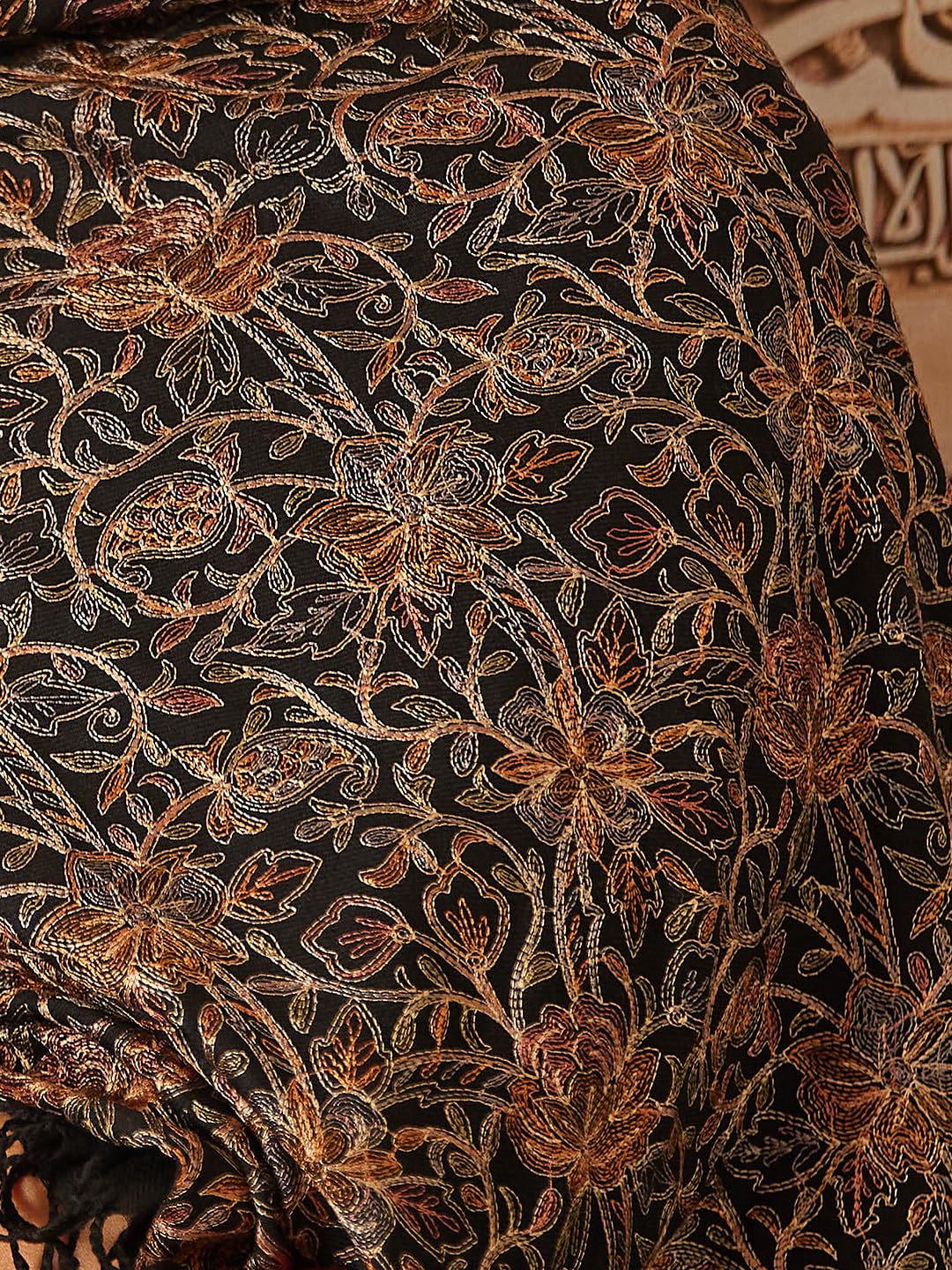Pashmoda Women Shaguft Wool Blend Nalki Embroidered Stole, Shawl and Wrap, Luxury Pashmina Evening Wrap (Size: 71X203 CM)