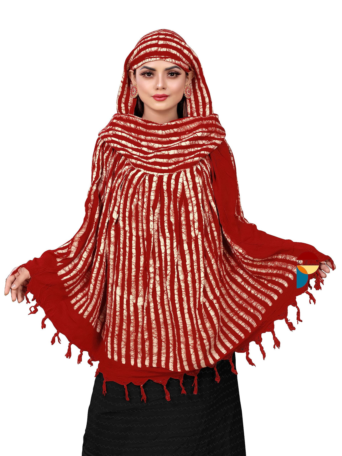 PRACHARAN Women Cotton Stylish Hand Printed Scarf, Anti Pollution Full Face Scarf With UV Sun Rays Protection Scraf for Women, Dust Scraf (Red Batik)