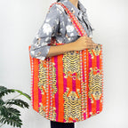 Marika Textiles Red Tiger Printed - Premium Cotton Quilted Grocery Shopping Tote Bag, Shoulder Tote Bag for Women
