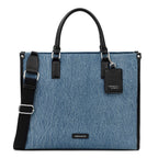 Miraggio Womens Denice Large Sized Tote Bag With Adjustable & Detachable Sling Strap And Top Handles | Fits Upto 16 Laptop | Tote Bags for Women For Office Use, Work (Denim & Black)