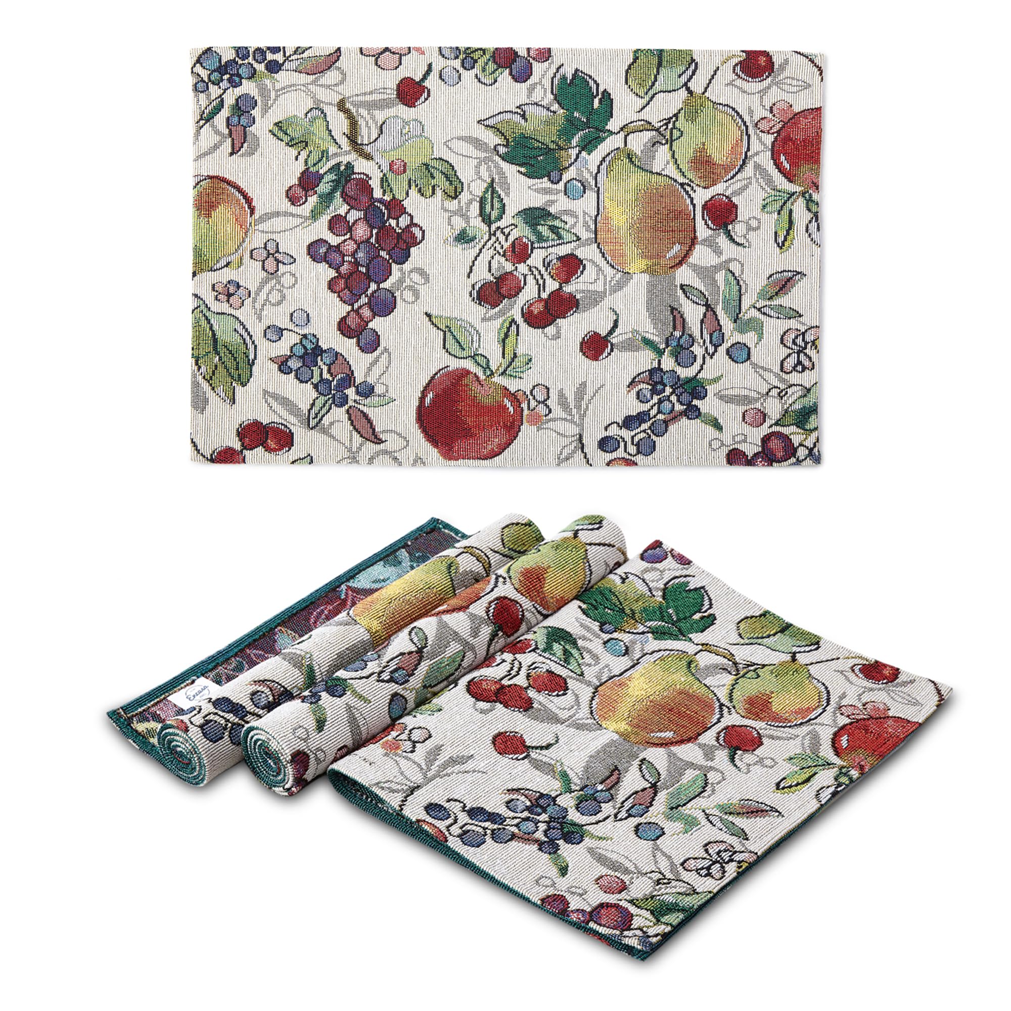Encasa XO Boho Jacquard Woven Dining Table Placemats, Vintage Fruit Kafalo