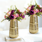 BEHOMA Arrow Engrave Metal Cylindrical Vase for, Golden - 2 Pcs