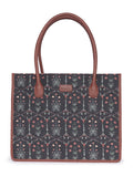 ZOUK Taj Guldasta Floral Printed Jute Handcrafted Black Women's Stylish Tote Bags | Tote Handbag| Shoulder bag with double handle