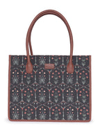 ZOUK Taj Guldasta Floral Printed Jute Handcrafted Black Women's Stylish Tote Bags | Tote Handbag| Shoulder bag with double handle