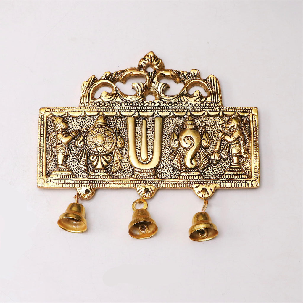 KridayKraft Wall Hanging Tirupati Balaji Symbol Shankh Chakra Tilak with Hanuman ji and garud Statue Gold Plating Antique Decorative for Home & Office Table Showpiece Figurines,R