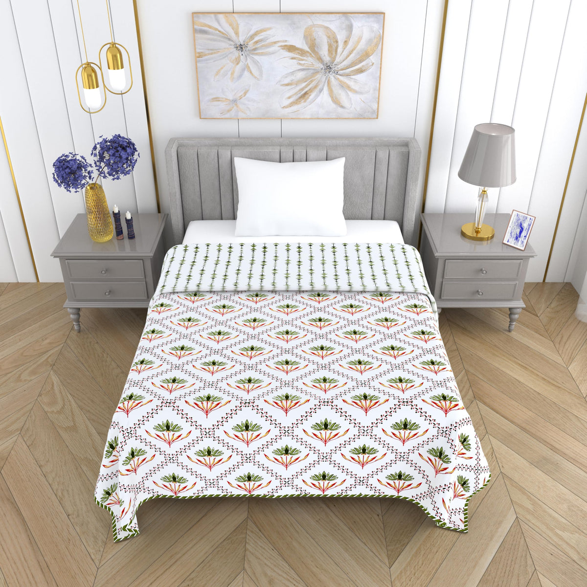 Mafatlal Royal Pure Cotton Malmal Dohar for Single Bed | 300 GSM | 147 x 223 cm | All-Season Reversible AC Blanket | Light Green Kafalo