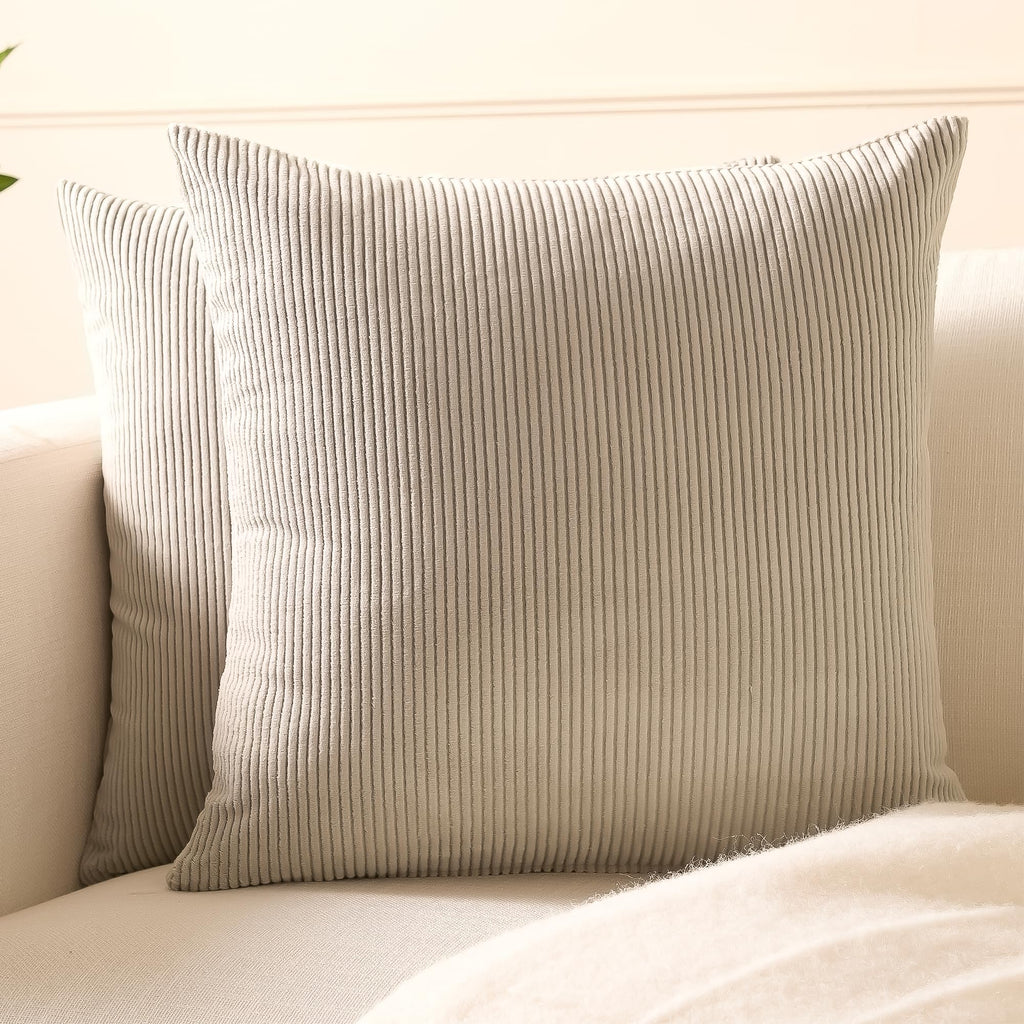 Encasa XO Corduroy Cushion Covers, Boho Pillow Covers, No Inserts Grey