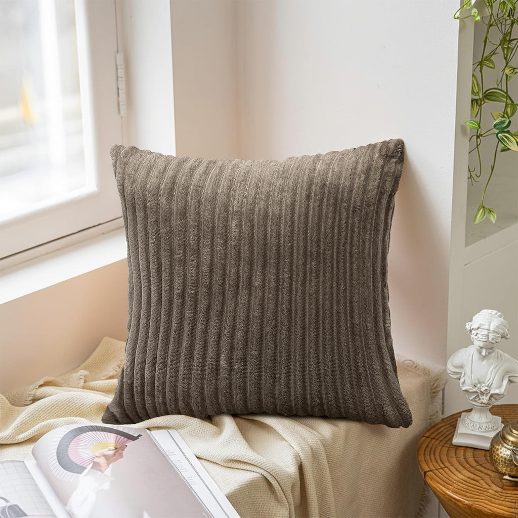 Yellow Weaves Pencil-Stripe Fur Cushion Covers | Soft Polyester | Decorative Sofa & Throw Pillow Covers | 16x16 Inches, Pack of 3 (Multi 2)