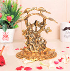KridayKraft Radha Krishna Playing Flute Under Tree Idol Gold Antique Finish for Home,Office &Table Decorative Gift for Have House Warming, Birthday...